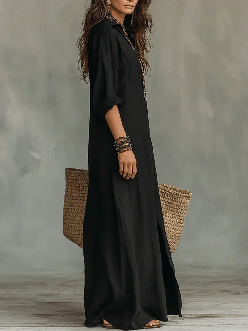 Celina | Vestido largo de corte holgado con botones delanteros
